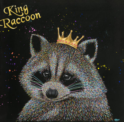 Tableau King Raccoon, impression sur aluminium, tableau raton-laveur coloré contemporain