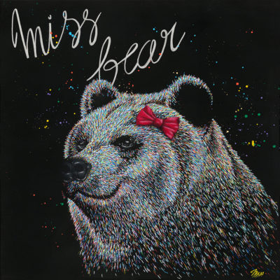 Tableau Miss Bear, impression sur aluminium, tableau ours coloré contemporain